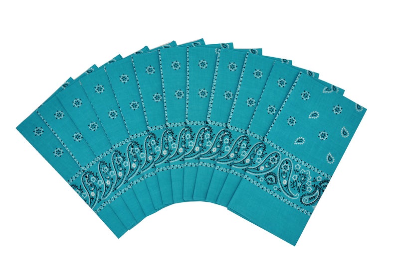 Vamqor 12pcs Bandana for women and men 100% Cotton Custom Fashion Paisley Design Multifunctional Outdoor Square Handkerchief (Turquoise) - Image 1